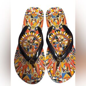 Tory Burch Psychedelic Geo Enamel Logo PVC/EVA Sole Flip Flop Sandals 6M